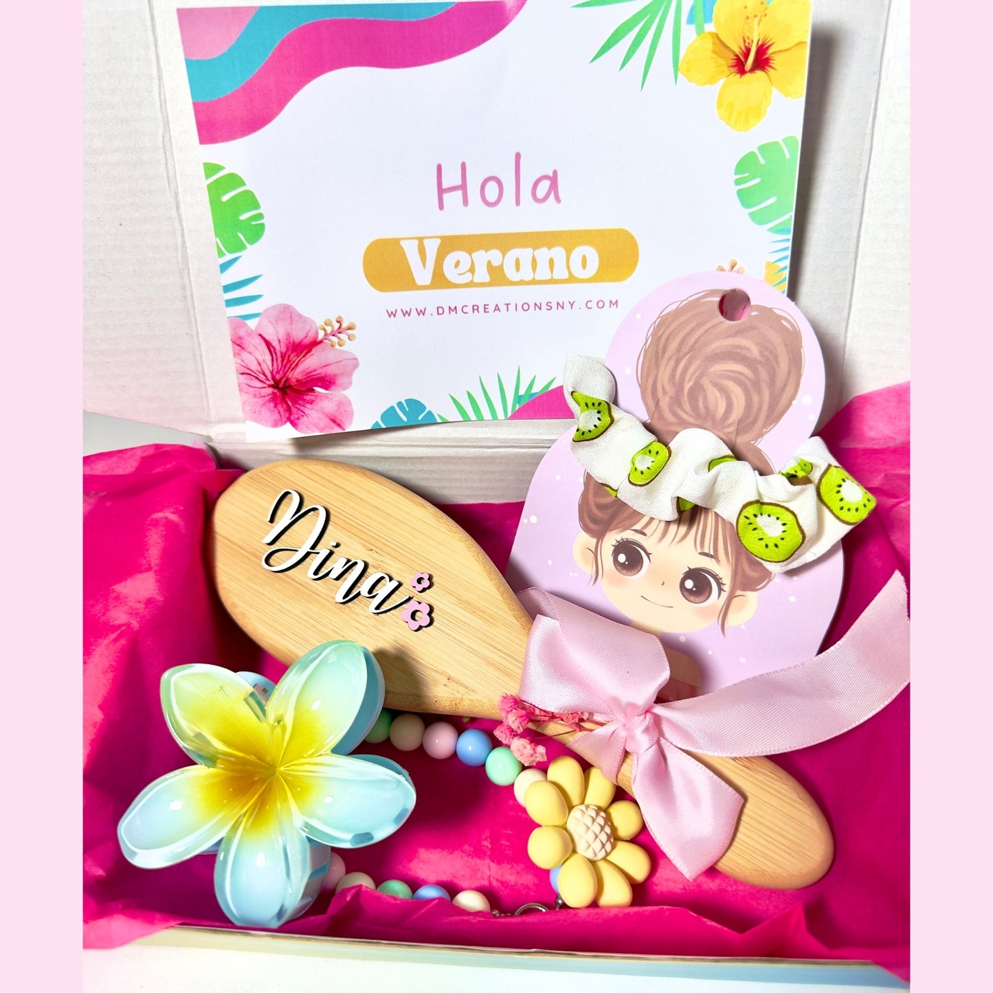 🌸 Set de Verano Personalizado – Cepillo de Bambu personalizado mas accesorios-Edición Limitada