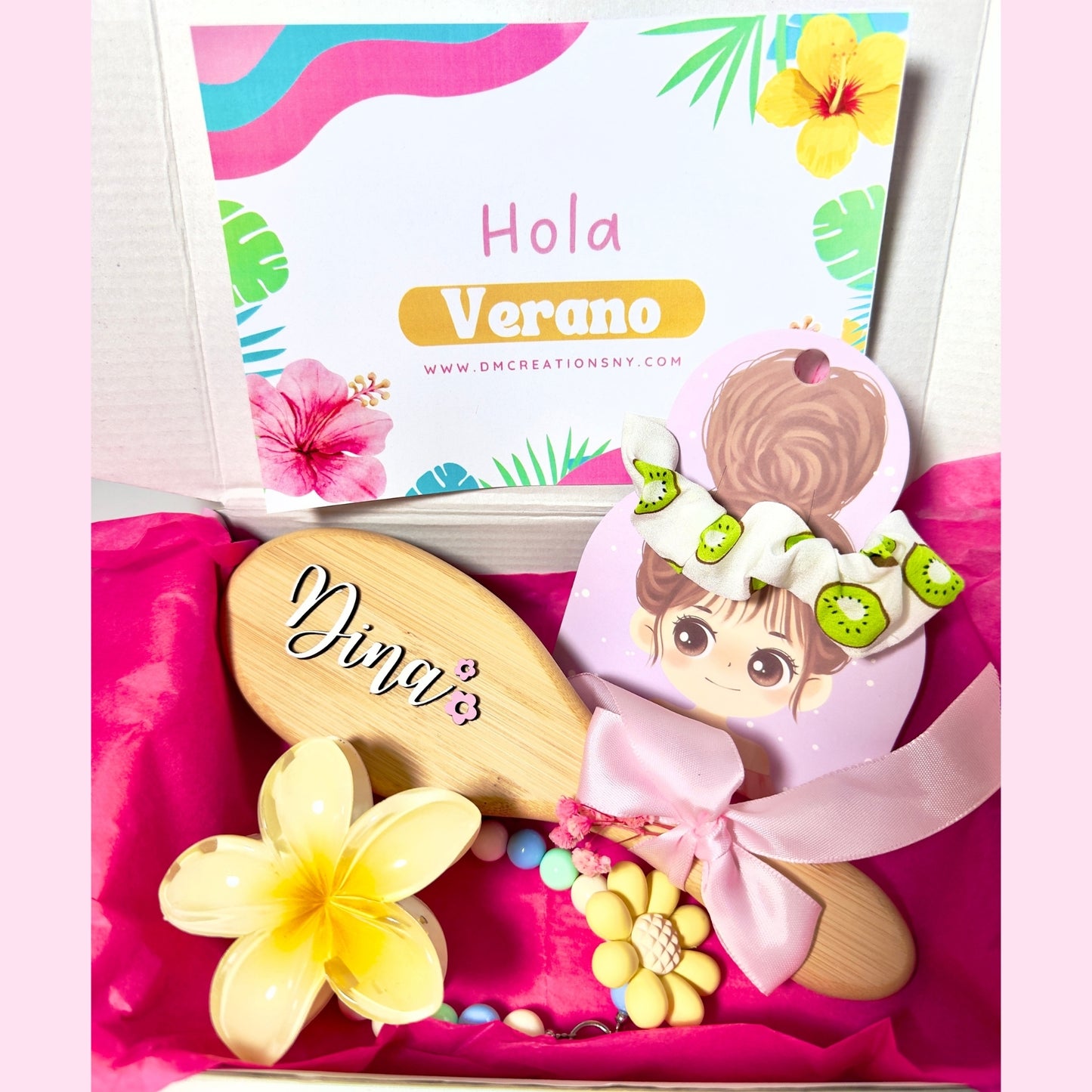 🌸 Set de Verano Personalizado – Cepillo de Bambu personalizado mas accesorios-Edición Limitada