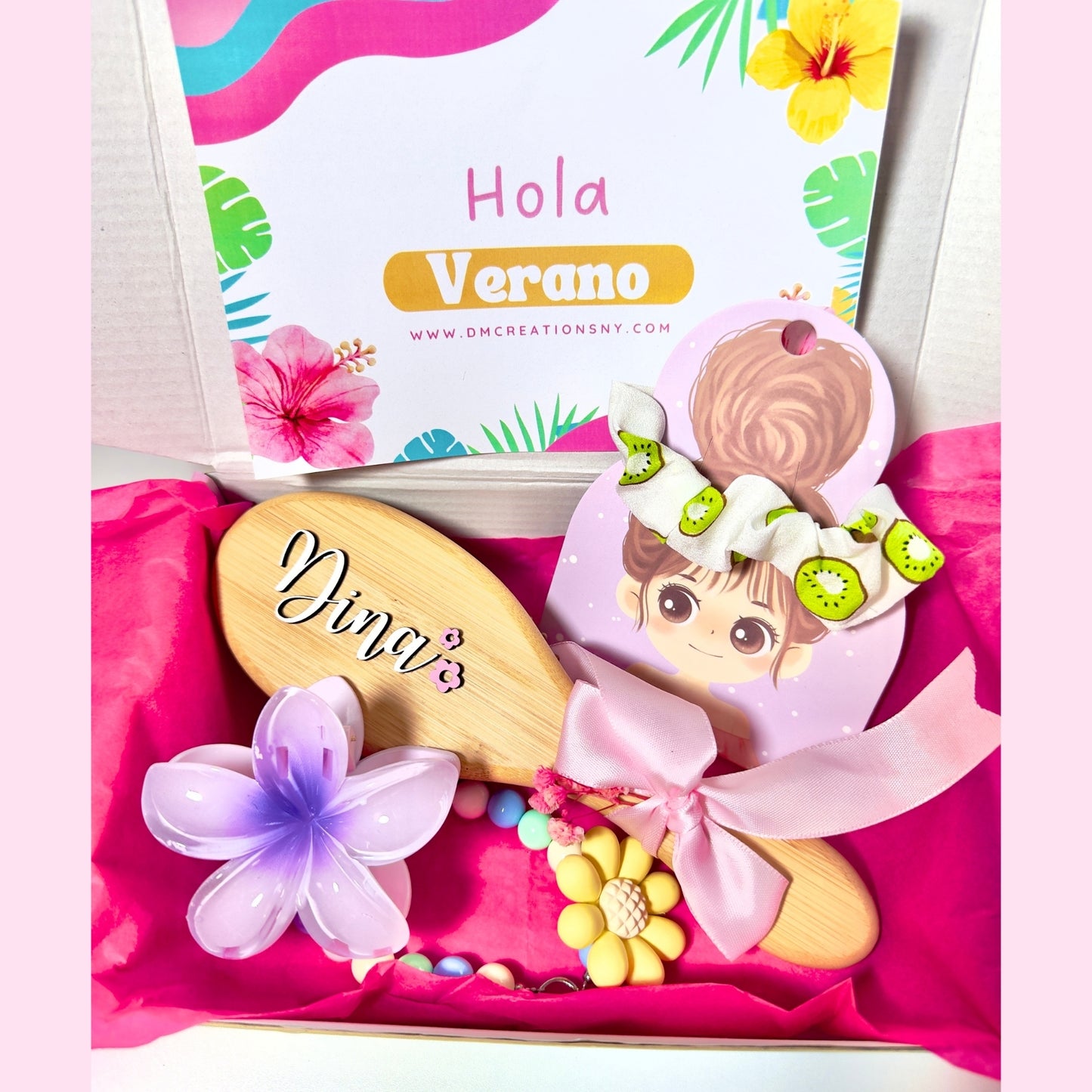 🌸 Set de Verano Personalizado – Cepillo de Bambu personalizado mas accesorios-Edición Limitada