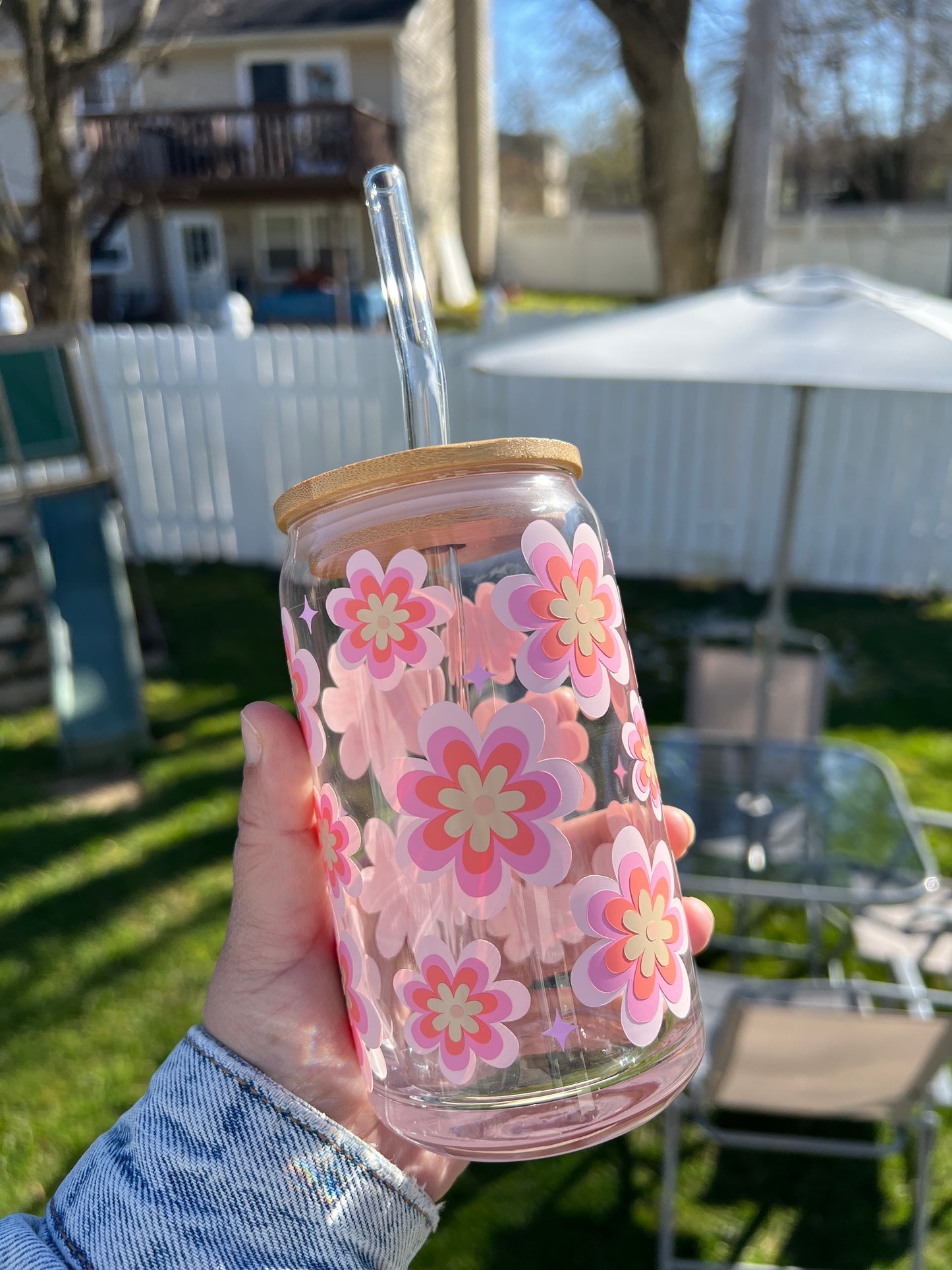 Vaso de vidrio Floral multicolor estetico