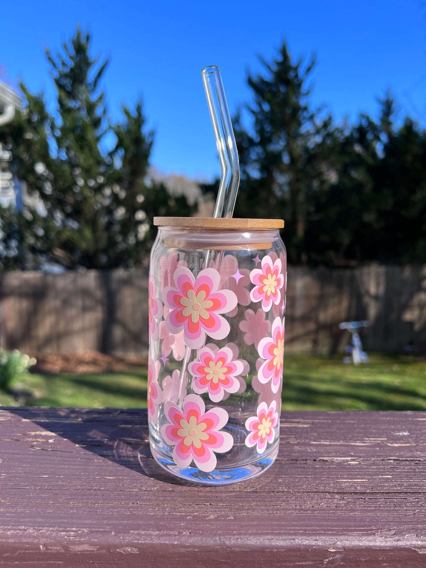 Vaso de vidrio Floral multicolor estetico