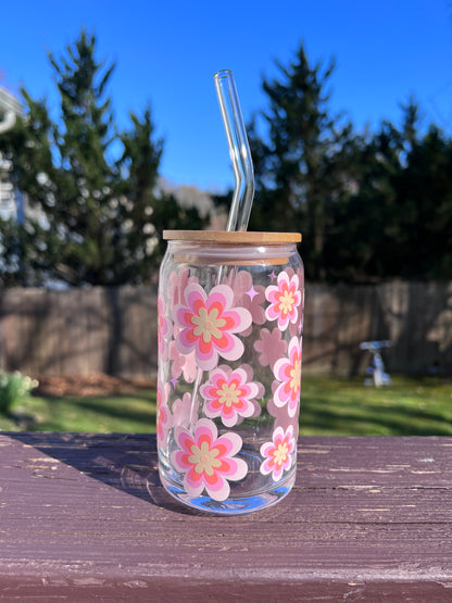 Vaso de vidrio Floral multicolor estetico